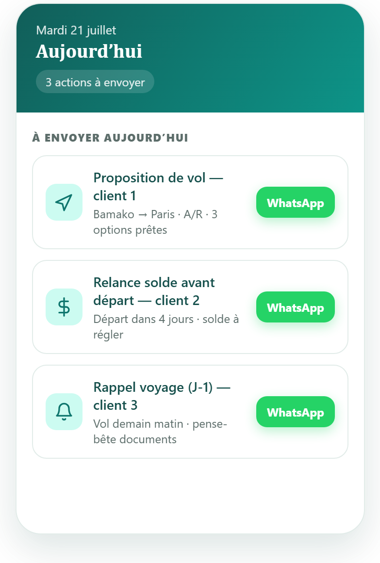 Aper&ccedil;u de l'application de suivi commercial